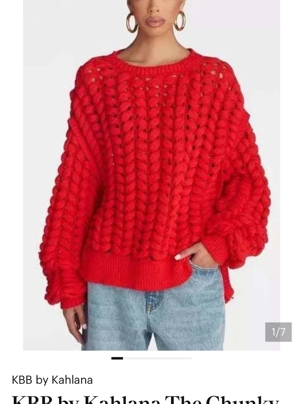 Red Chunky Cable Crewneck Sweater